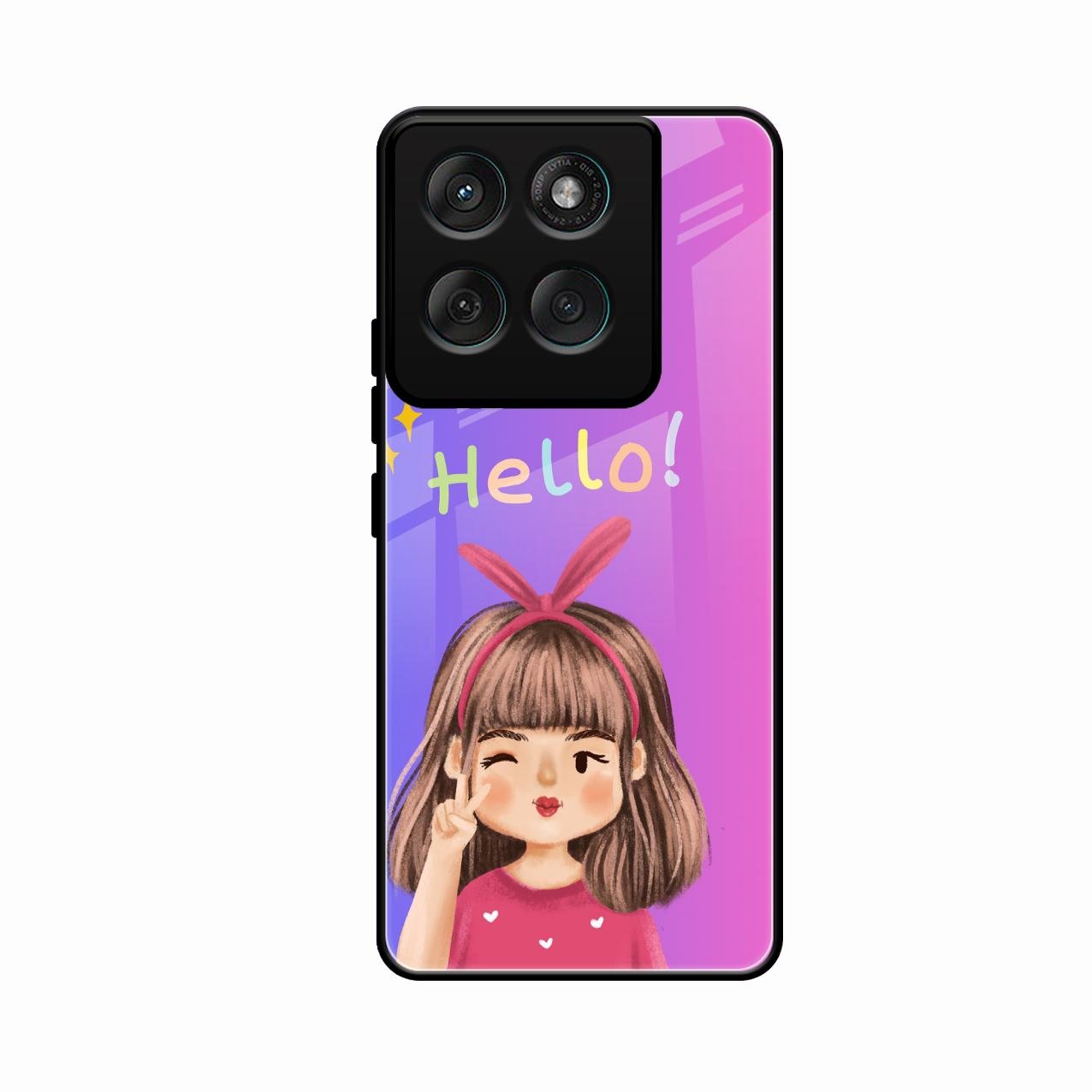 Cute Girl Hello Glass Case For Motorola G67 Power 5G