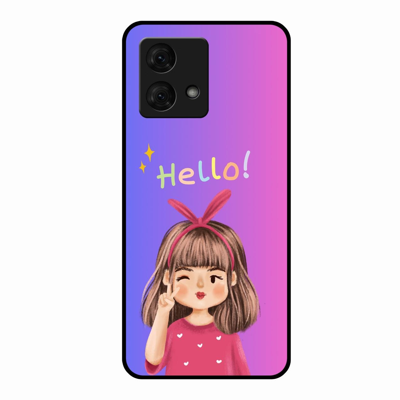Cute Girl Hello Glass Case For Motorola g84 5G