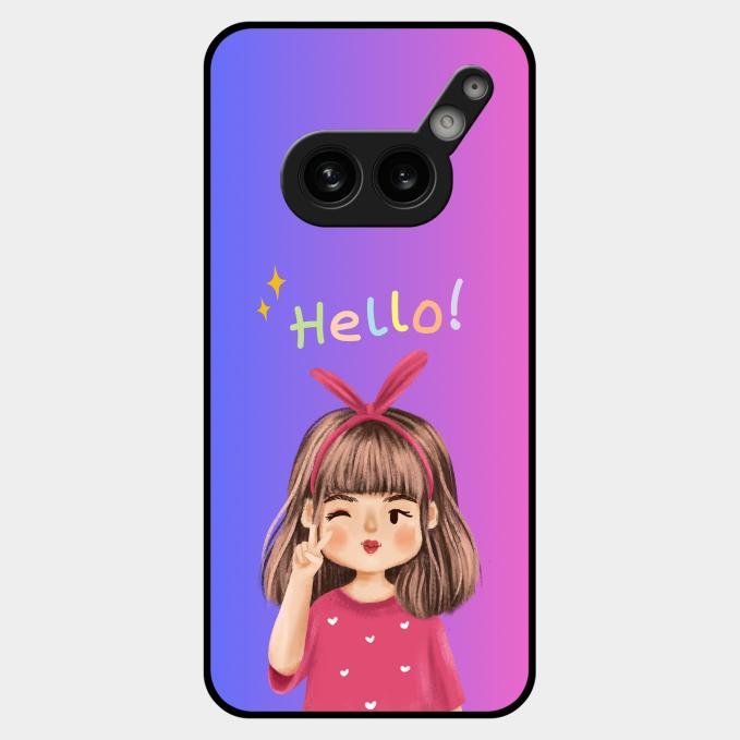 Cute Girl Hello Glass Case For Nothing Phone 2A Plus