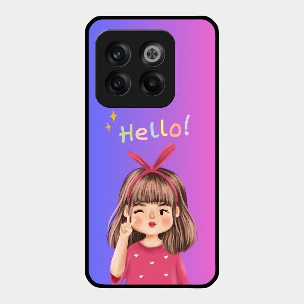 Cute Girl Hello Glass Case For Oneplus 10T 5G