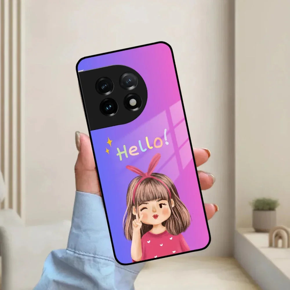 Cute Girl Hello Glass Case For OnePlus - ShopOnCliQ