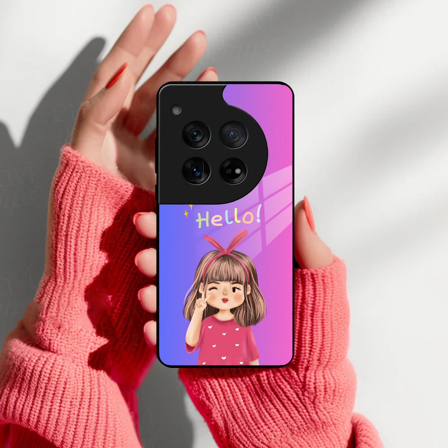 Cute Girl Hello Glass Case For OnePlus