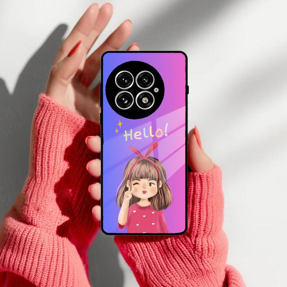 Cute Girl Hello Glass Case For OnePlus