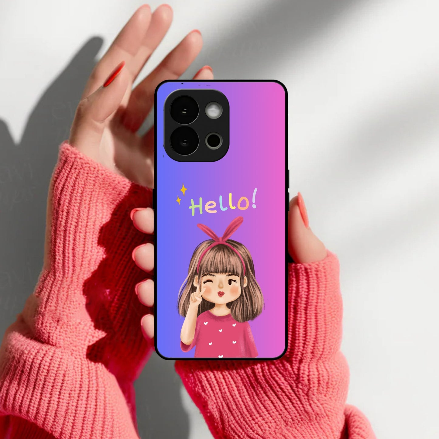 Cute Girl Hello Glass Case For OnePlus