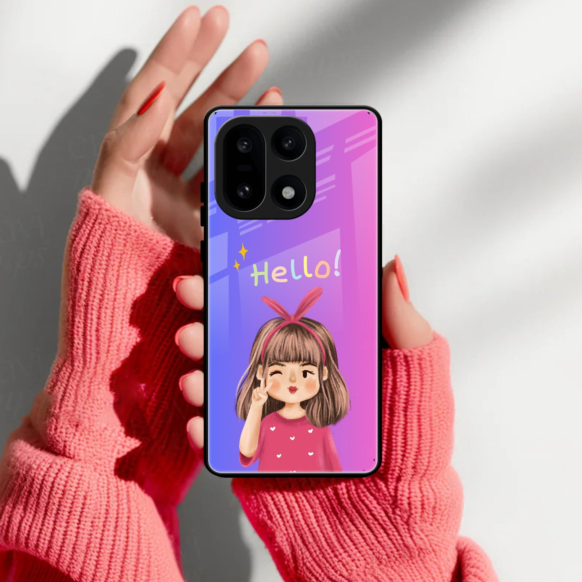 Cute Girl Hello Glass Case For OnePlus 15 5G