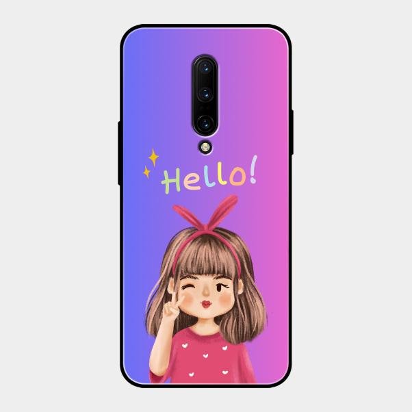 Cute Girl Hello Glass Case For Oneplus 7 Pro