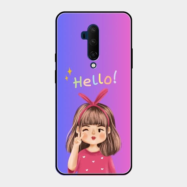Cute Girl Hello Glass Case For Oneplus 7T Pro