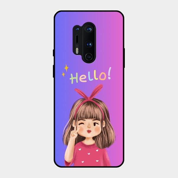 Cute Girl Hello Glass Case For Oneplus 8 Pro