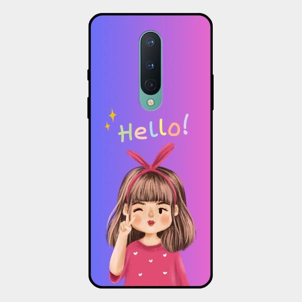 Cute Girl Hello Glass Case For Oneplus 8