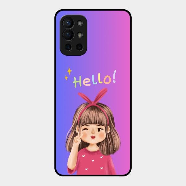 Cute Girl Hello Glass Case For Oneplus 9R 5G