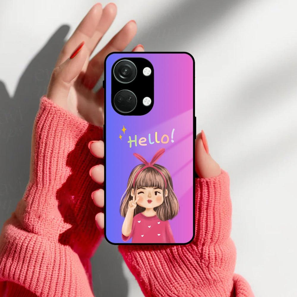 Cute Girl Hello Glass Case For OnePlus