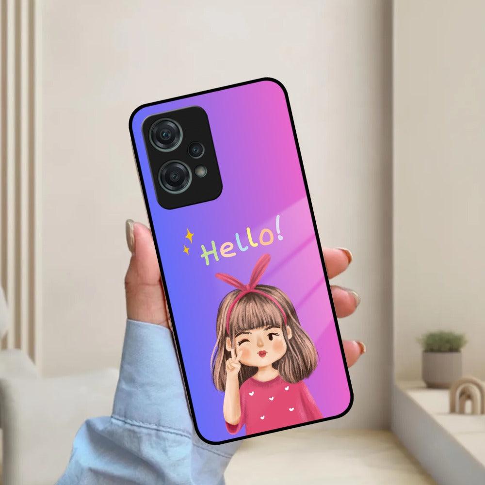 Cute Girl Hello Glass Case For OnePlus