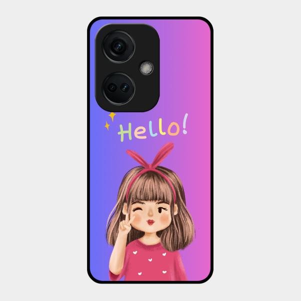 Cute Girl Hello Glass Case For Oneplus Nord Ce 3 5G