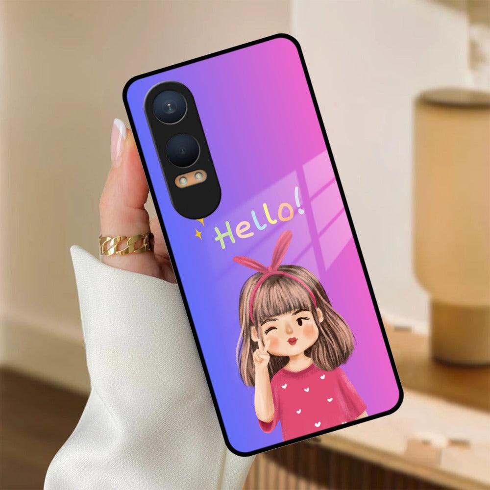 Cute Girl Hello Glass Case For OnePlus