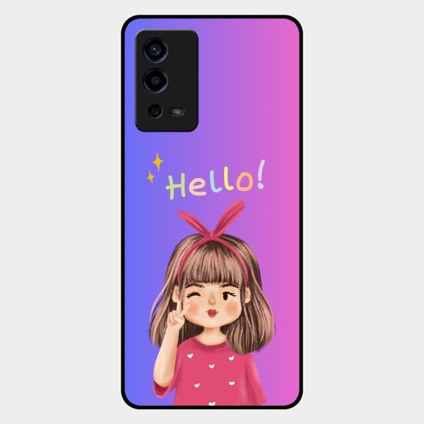 Cute Girl Hello Glass Case For Oppo A55