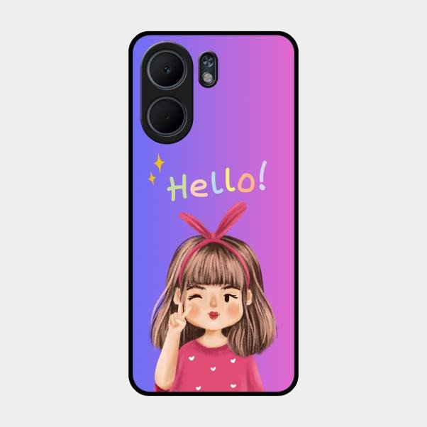 Cute Girl Hello Glass Case For Oppo A5X 5G