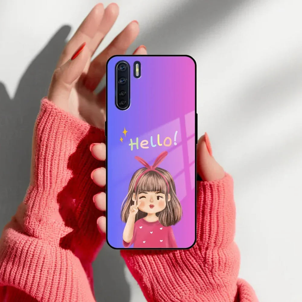 Cute Girl Hello Glass Case For Oppo - ShopOnCliQ