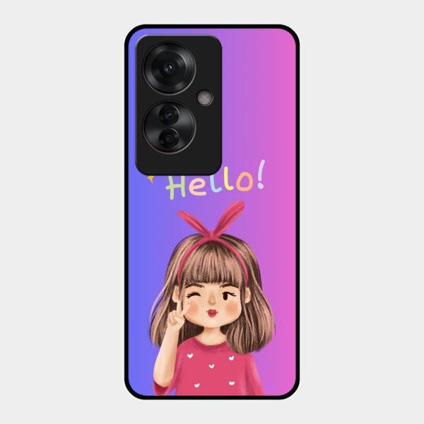 Cute Girl Hello Glass Case For Oppo F25 Pro 5G