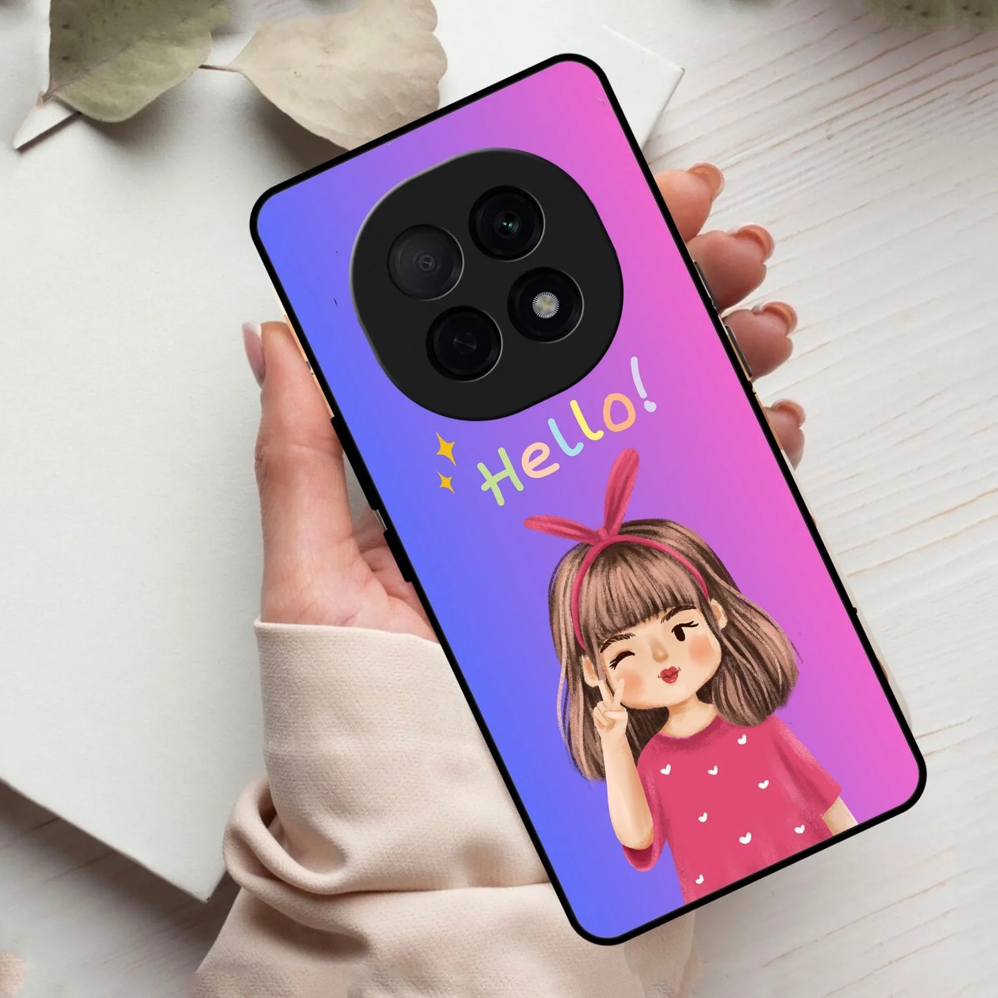 Cute Girl Hello Glass Case For Oppo - ShopOnCliQ