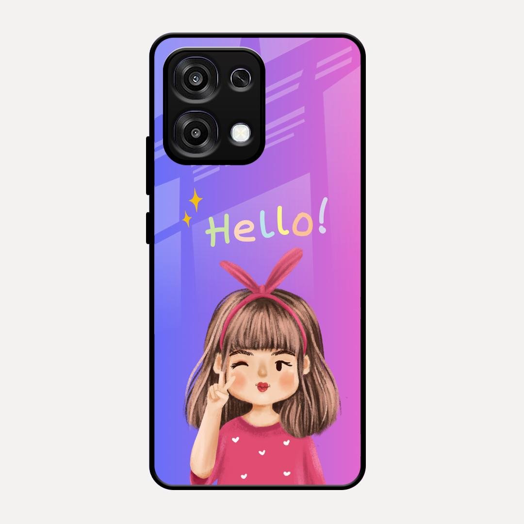 Cute Girl Hello Glass Case For Oppo F31 5G