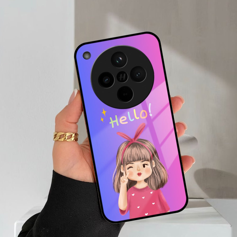 Cute Girl Hello Glass Case For Oppo