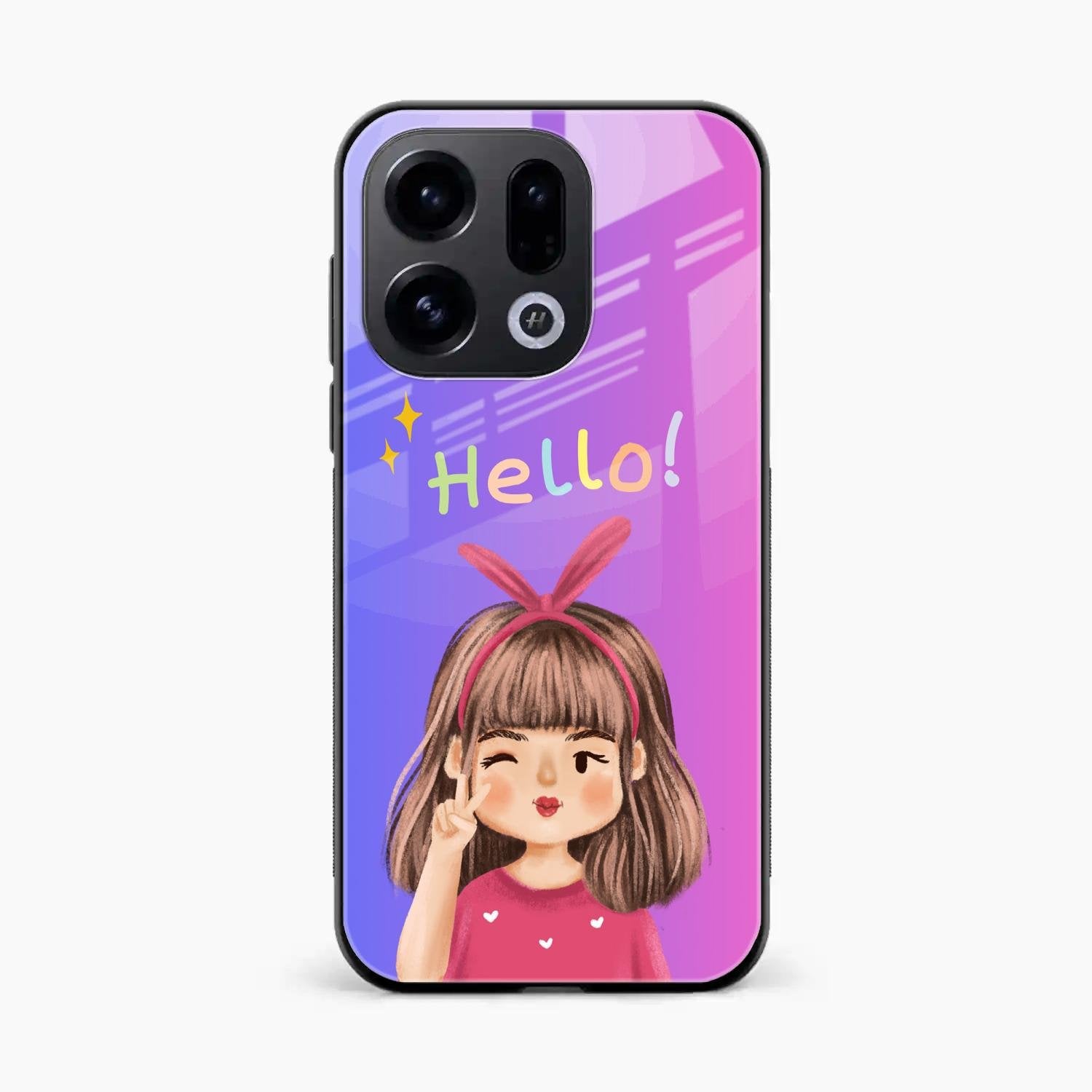 Cute Girl Hello Glass Case For Oppo Find X9 5G