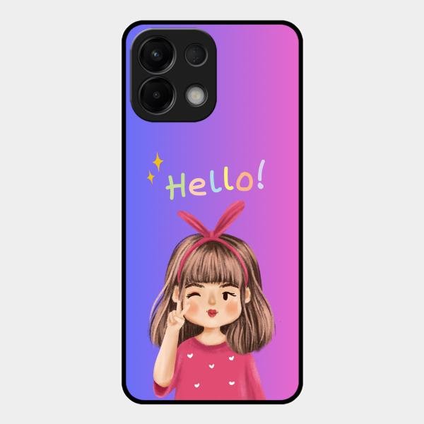 Cute Girl Hello Glass Case For Oppo K13 5G