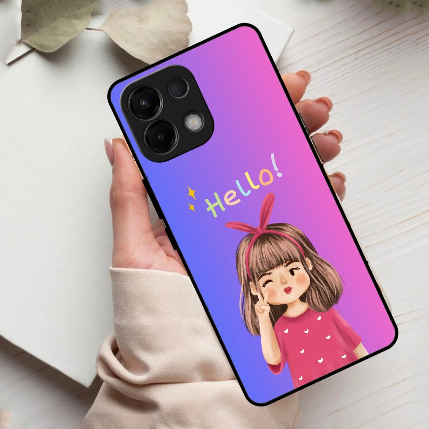 Cute Girl Hello Glass Case For Oppo - ShopOnCliQ
