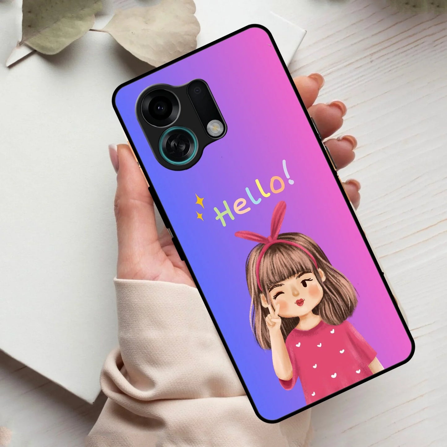 Cute Girl Hello Glass Case For Oppo - ShopOnCliQ