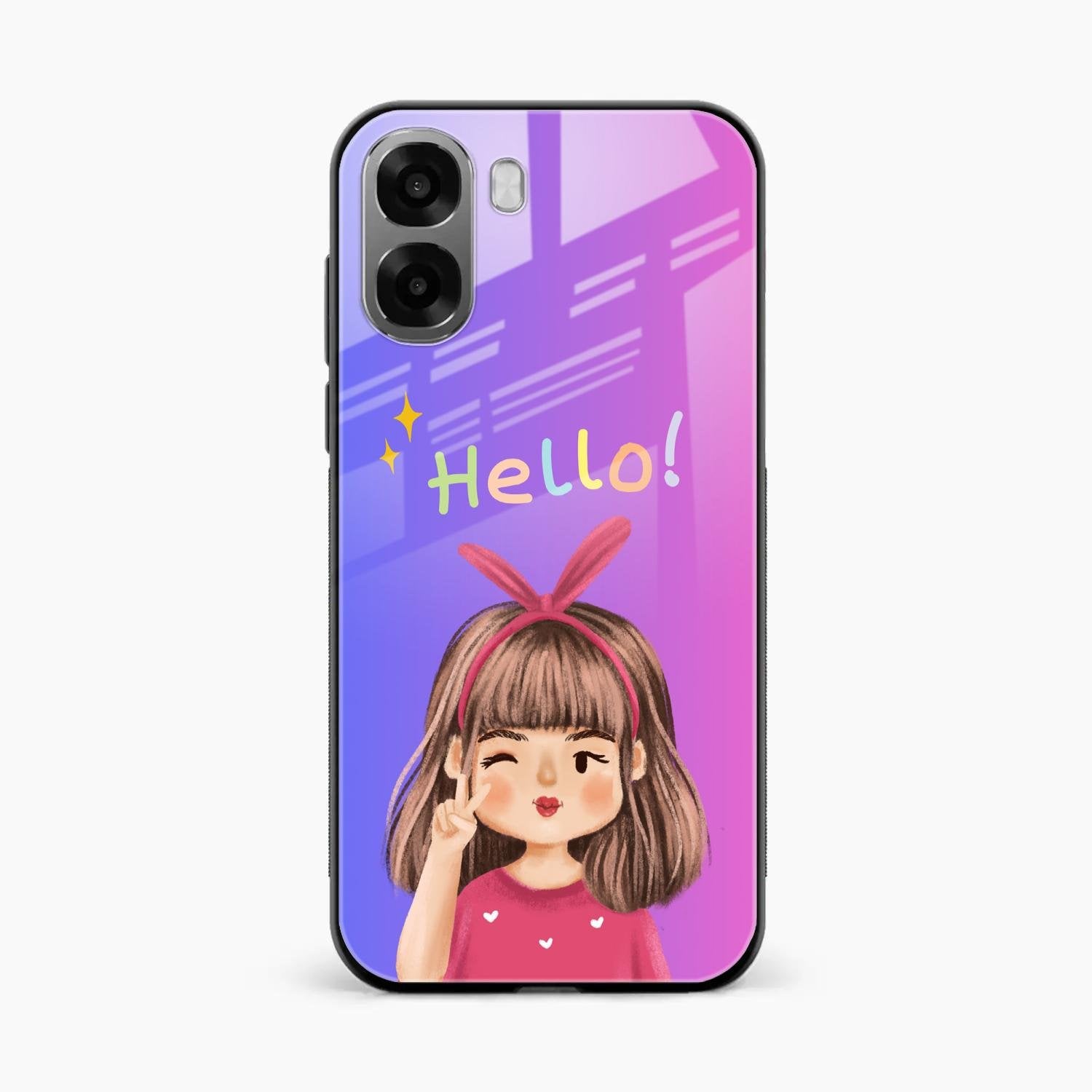 Cute Girl Hello Glass Case For Oppo K14x 5G