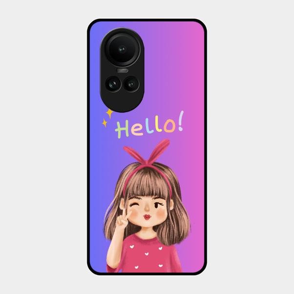 Cute Girl Hello Glass Case For Oppo Reno 10 5G