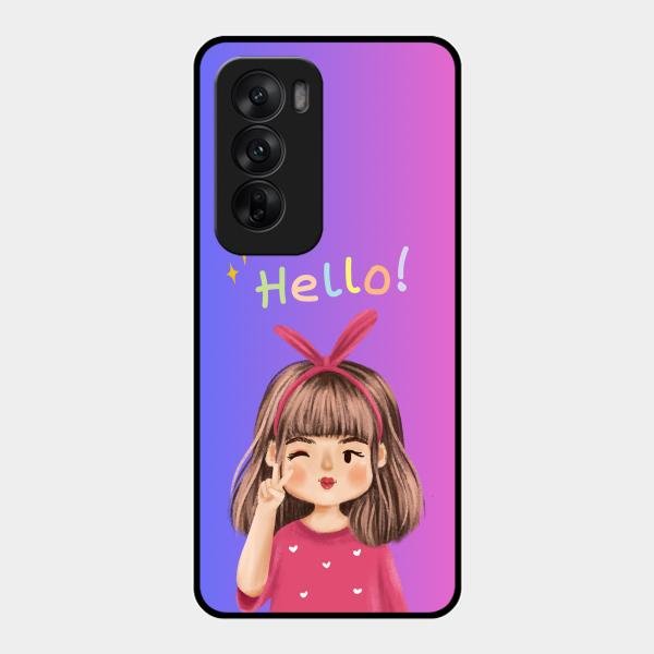Cute Girl Hello Glass Case For Oppo Reno 12 5G
