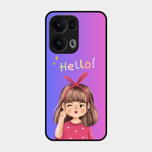 Cute Girl Hello Glass Case For Oppo Reno 13 Pro 5G