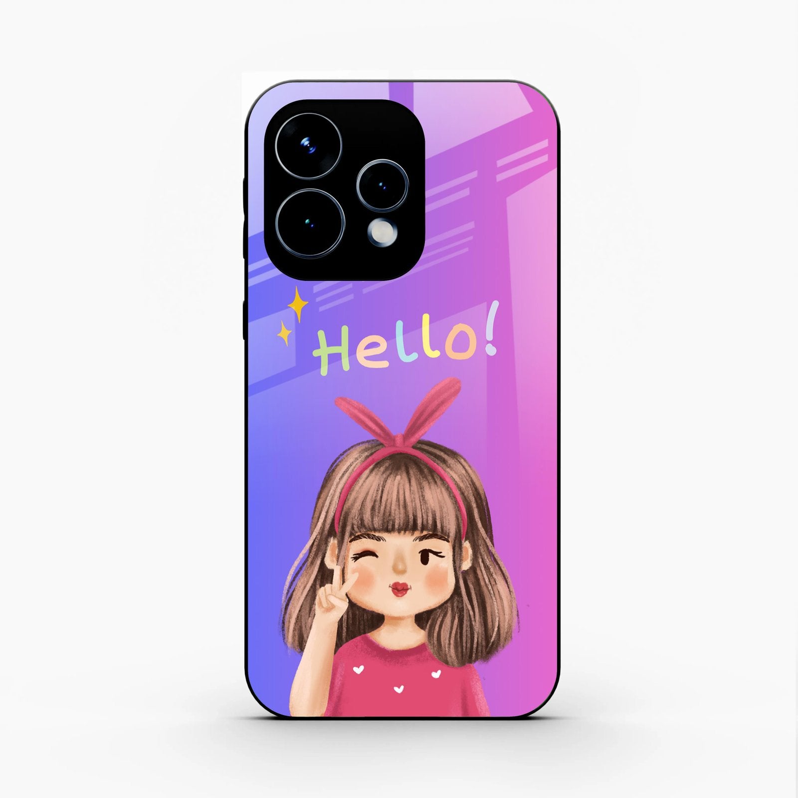 Cute Girl Hello Glass Case For Oppo Reno 15 5G