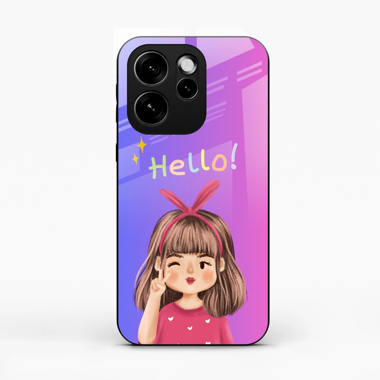 Cute Girl Hello Glass Case For Oppo Reno 15C 5G