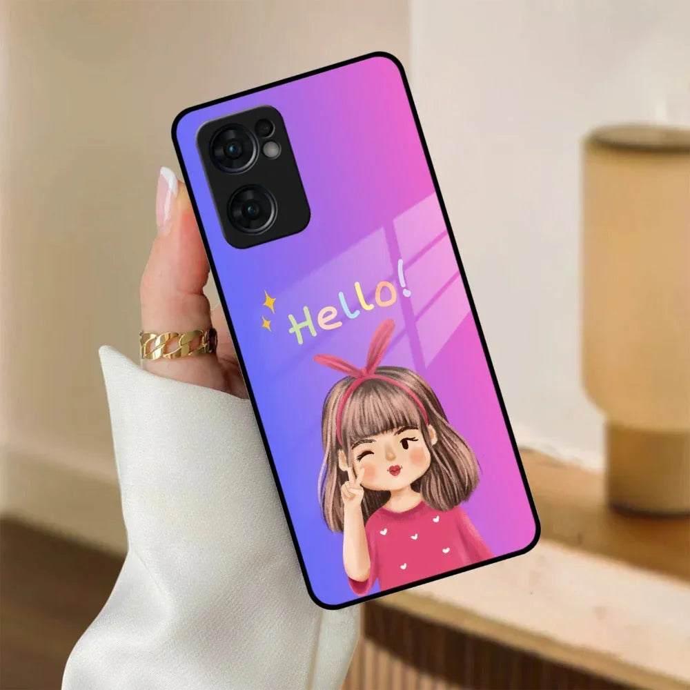 Cute Girl Hello Glass Case For Oppo - ShopOnCliQ