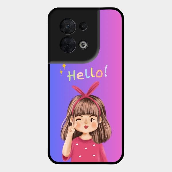 Cute Girl Hello Glass Case For Oppo Reno 8 5G