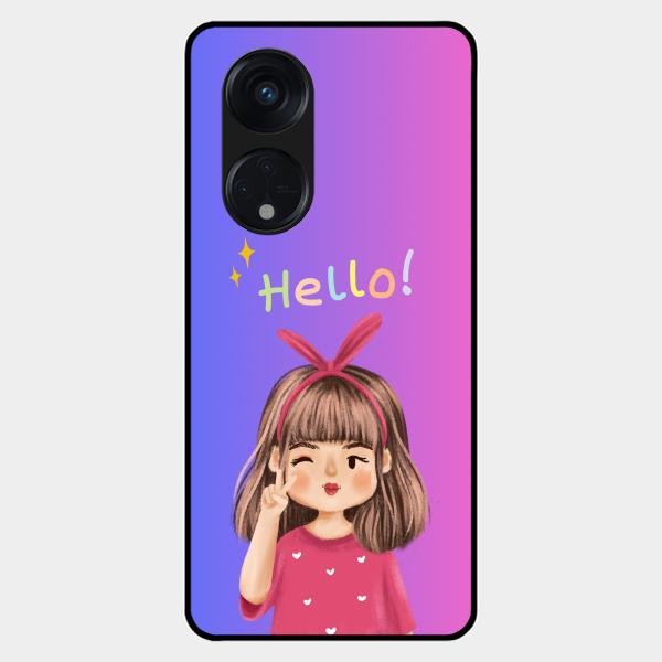 Cute Girl Hello Glass Case For Oppo Reno 8T 5G