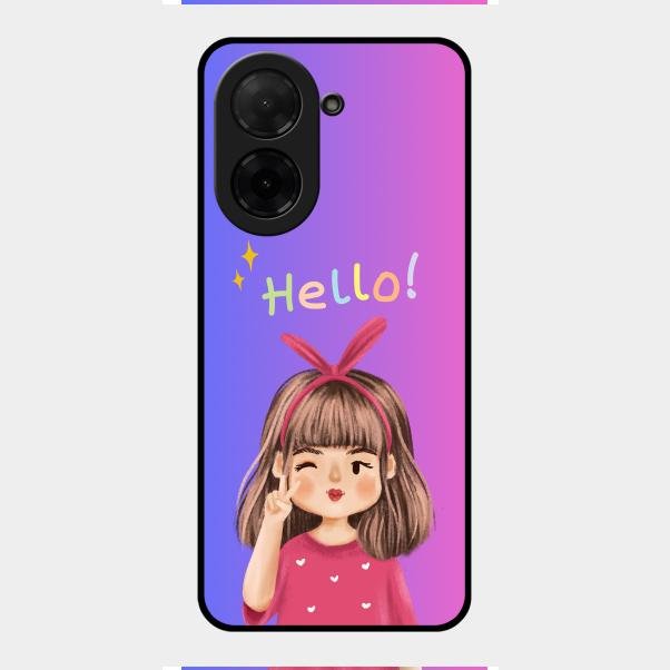 Cute Girl Hello Glass Case For Poco C71