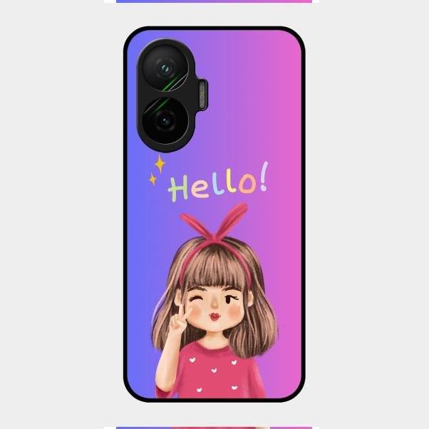 Cute Girl Hello Glass Case For Poco F7 5G
