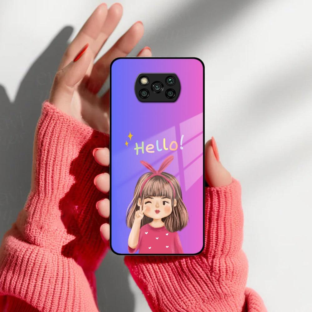 Cute Girl Hello Glass Case for Poco