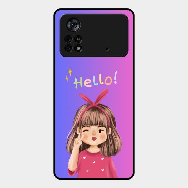 Cute Girl Hello Glass Case For Poco X4 Pro 5G