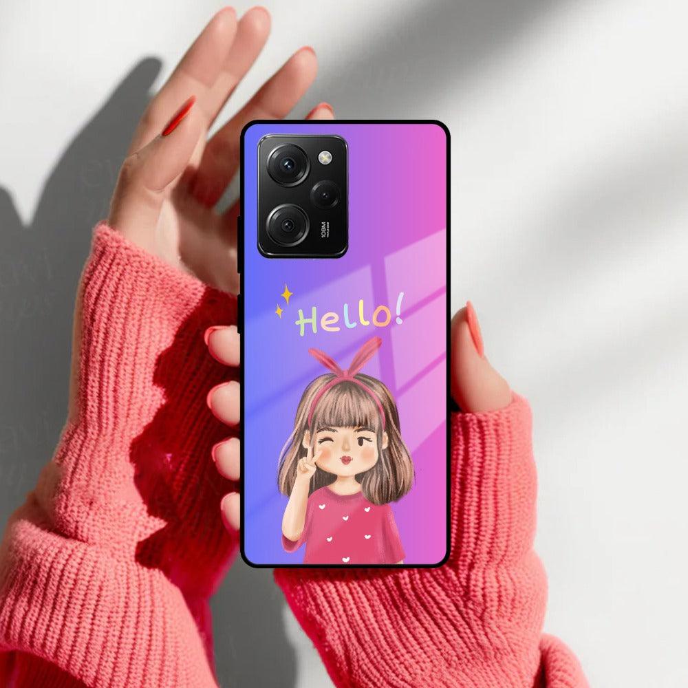 Cute Girl Hello Glass Case for Poco