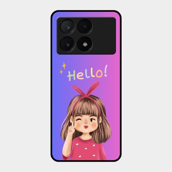 Cute Girl Hello Glass Case For Poco X6 Pro 5G