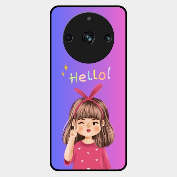Cute Girl Hello Glass Case For Realme 11 Pro Plus 5G