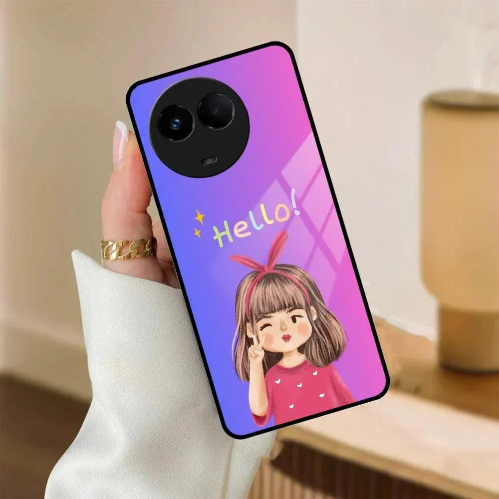 Cute Girl Hello Glass Case For Realme/Narzo - ShopOnCliQ