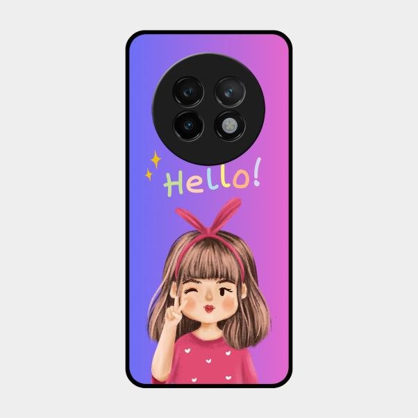 Cute Girl Hello Glass Case For Realme 13 Plus 5G