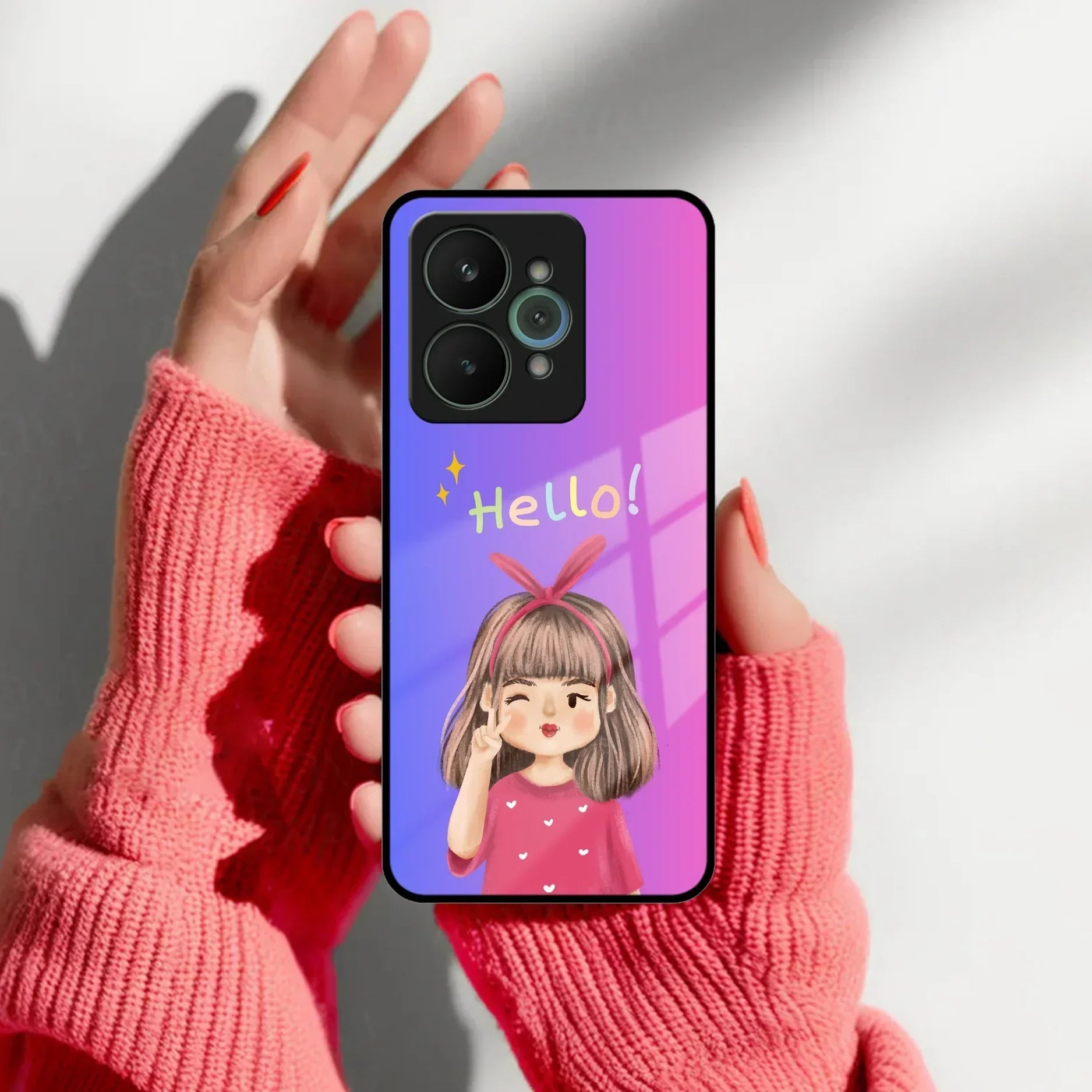 Cute Girl Hello Glass Case For Realme/Narzo - ShopOnCliQ