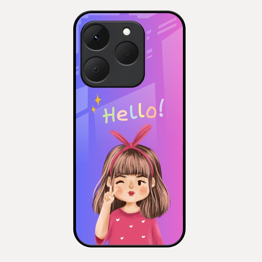 Cute Girl Hello Glass Case For Realme 15T 5G
