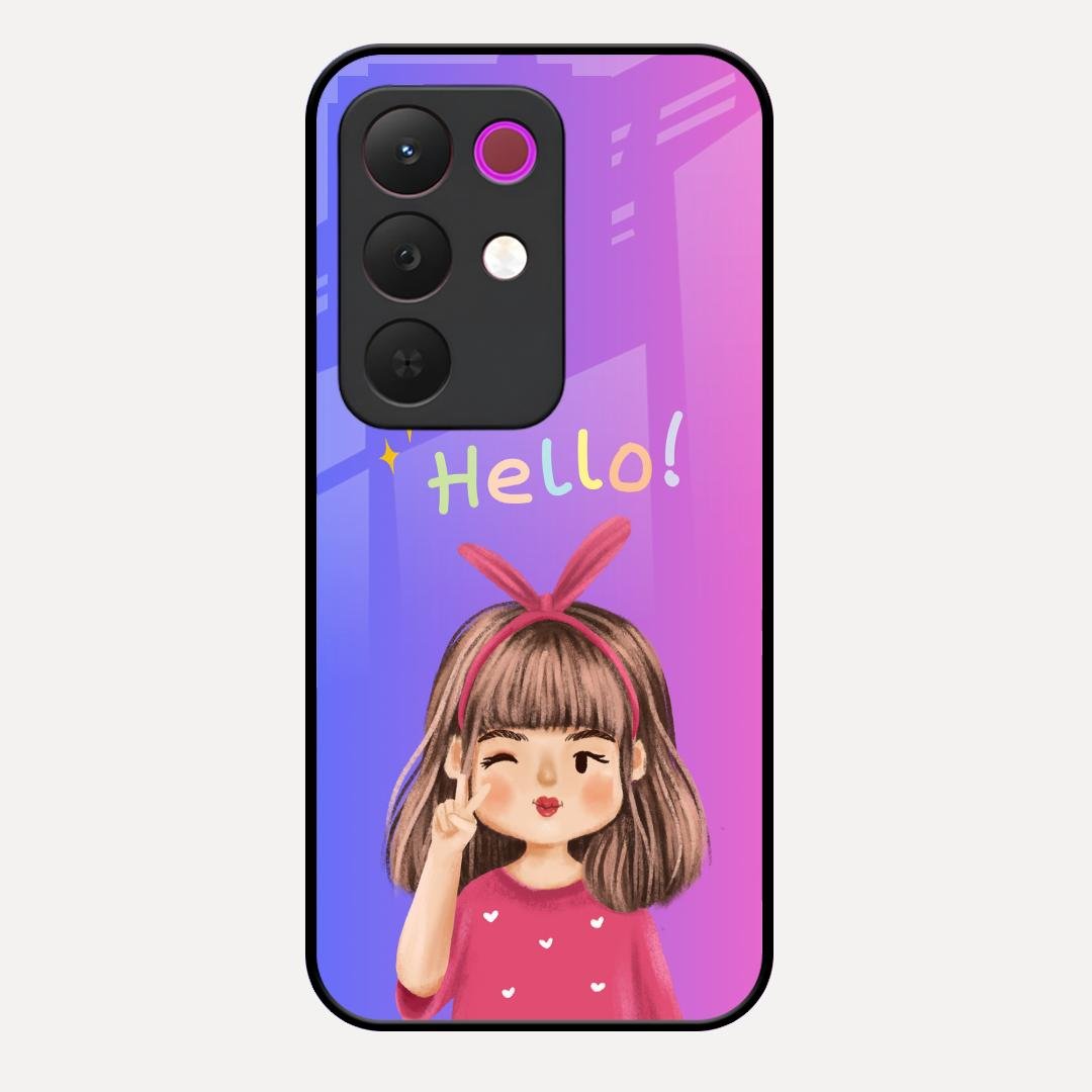 Cute Girl Hello Glass Case For Realme 15X 5G